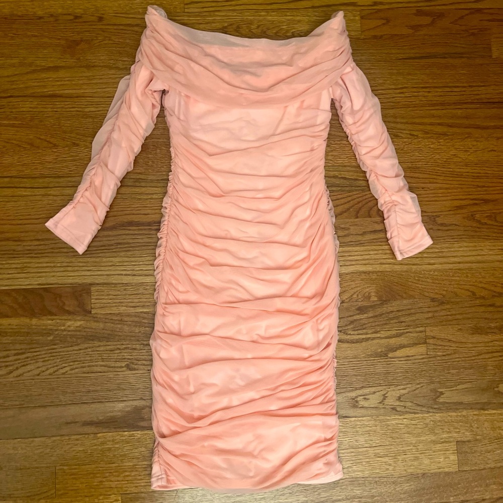 Pink off the shoulders ruched dress